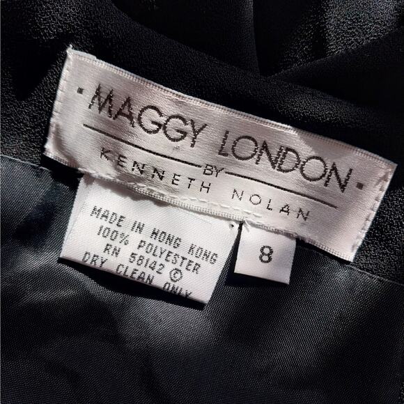 NWOT! MAGGY LONDON! RICH BLACK HEAVY CHIFFON, BOW FRONT FULL LENGTH GOWN! SZ 8 - Picture 9 of 10